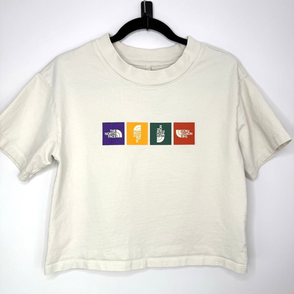 The North Face Women's S Cream Cropped Tee Multicolor Graphic Logo F21 Cotton